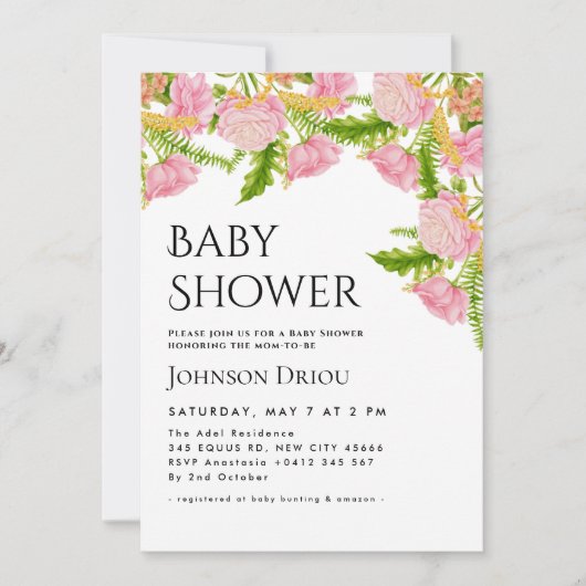 Elegant Floral Baby Shower Invitation 招待状 (正面)