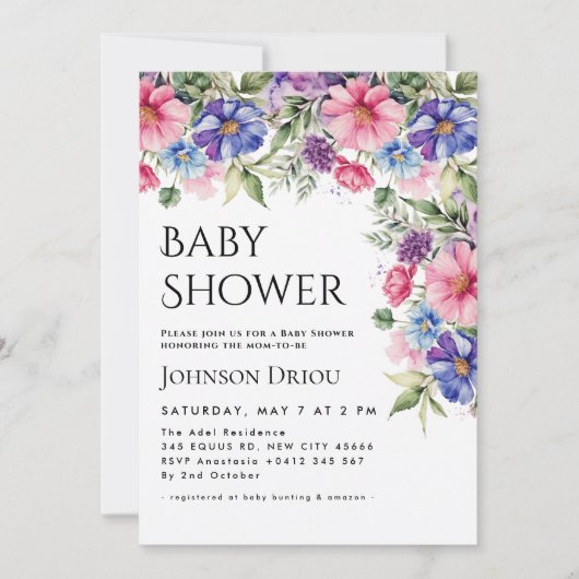 Elegant Floral Baby Shower Invitation 招待状 (正面)