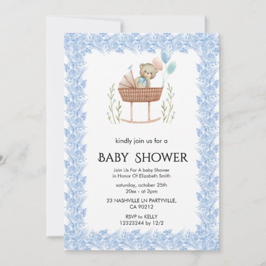 Elegant Floral Baby Shower Invitation 招待状 (正面)