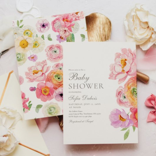 Elegant Floral Baby Shower Invitation 招待状