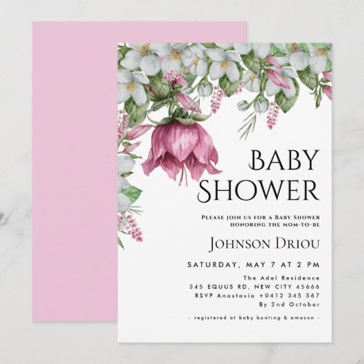 Elegant Floral Baby Shower Invitation 招待状 (正面/裏面)