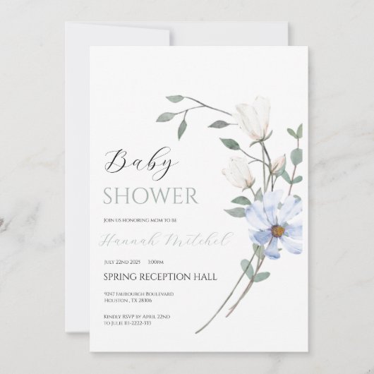 Elegant Floral Baby Shower Invitation Customizable 招待状 (正面)