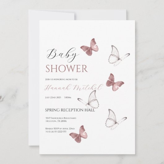 Elegant Floral Baby Shower Invitation Customizable 招待状 (正面)