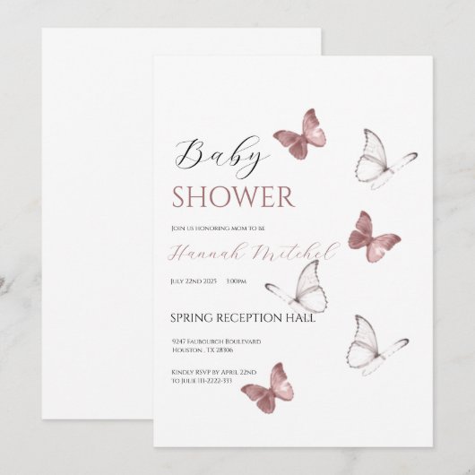 Elegant Floral Baby Shower Invitation Customizable 招待状 (正面/裏面)