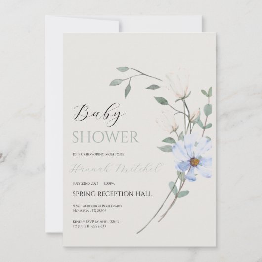 Elegant Floral Baby Shower Invitation Customizable 招待状 (正面)