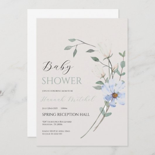 Elegant Floral Baby Shower Invitation Customizable 招待状 (正面/裏面)