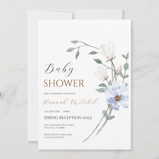 Elegant Floral Baby Shower Invitation Customizable 招待状 (正面)