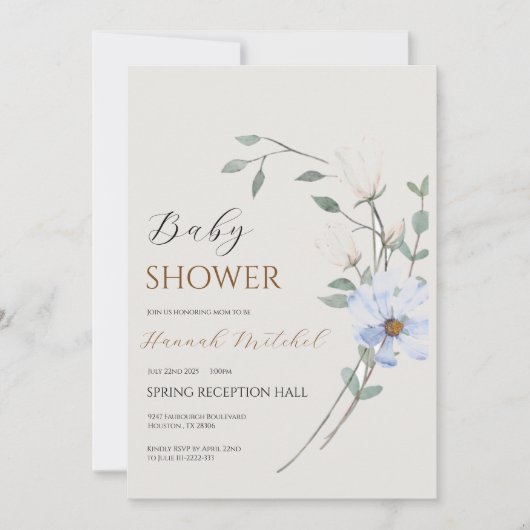 Elegant Floral Baby Shower Invitation Customizable 招待状 (正面)