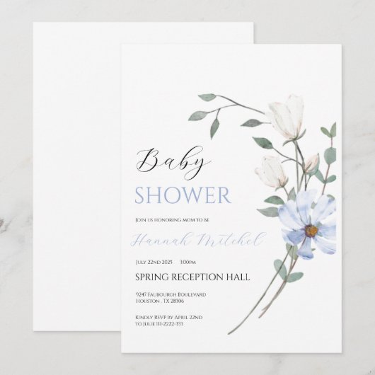 Elegant Floral Baby Shower Invitation Customizable 招待状 (正面/裏面)