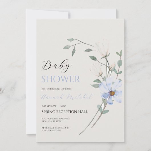 Elegant Floral Baby Shower Invitation Customizable 招待状 (正面)