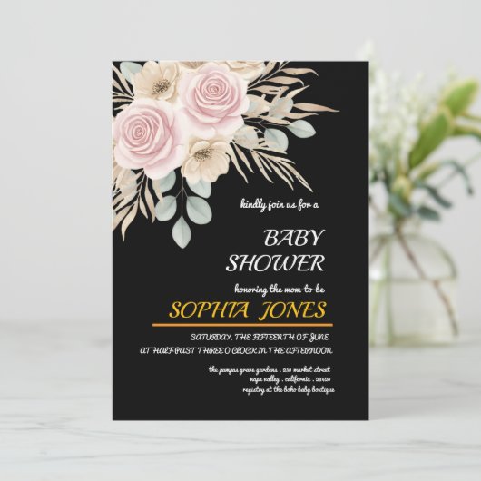 Elegant Floral Baby Shower Invitation For Girl 招待状 (スタンド正面)