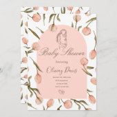 Elegant Floral Baby Shower Invitation – Pink Tulip (正面/裏面)