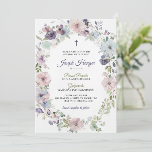 Elegant floral baptism Invitation 招待状 (スタンド正面)