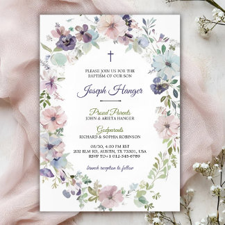 Elegant floral baptism Invitation  招待状