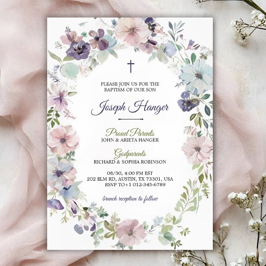 Elegant floral baptism Invitation  招待状
