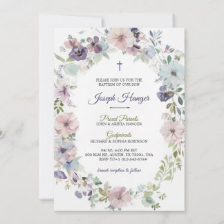 Elegant floral baptism Invitation  招待状