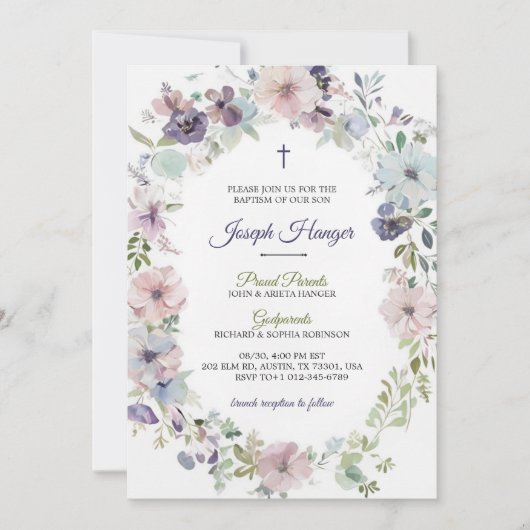 Elegant floral baptism Invitation  招待状 (正面)