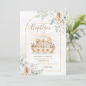 Elegant Floral Baptism Noah Ark Invitation  招待状 (スタンド正面)