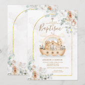 Elegant Floral Baptism Noah Ark Invitation  招待状 (正面/裏面)