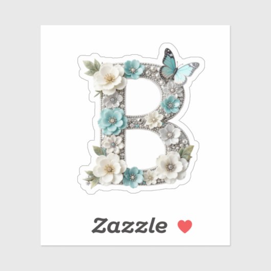 Elegant Floral Bead Your Monogram B Vinyl Sticker シール (シート)