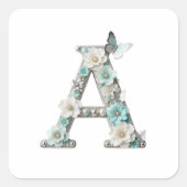 Elegant Floral Beaded Your Monogram A Stickers スクエアシール (正面)
