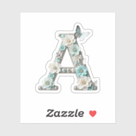 Elegant Floral Beaded Your Monogram Vinyl Stickers シール