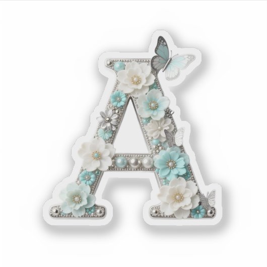 Elegant Floral Beaded Your Monogram Vinyl Stickers シール (正面)