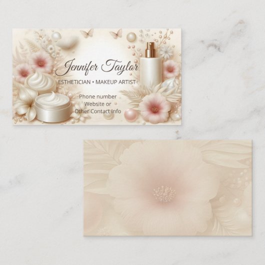 Elegant Floral Beauty Cosmetic Professional 名刺 (正面/裏面)
