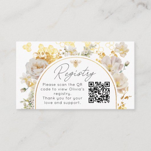 Elegant floral bee Registry QR Code エンクロージャーカード (正面)