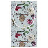 Elegant Floral Beehive & Flowers Blue スモールペーパーバッグ (裏面)