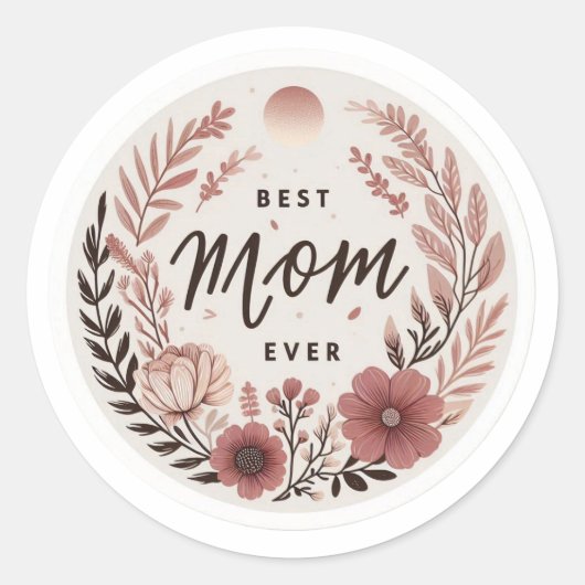 Elegant Floral Best Mom Ever Circular Gift Sticker ラウンドシール (正面)