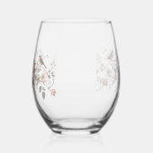 Elegant floral bird Monogram Script Name Bridal Sh ステムなしワイングラス (右)