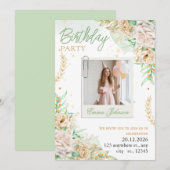 Elegant Floral Birthday 招待状 (正面/裏面)