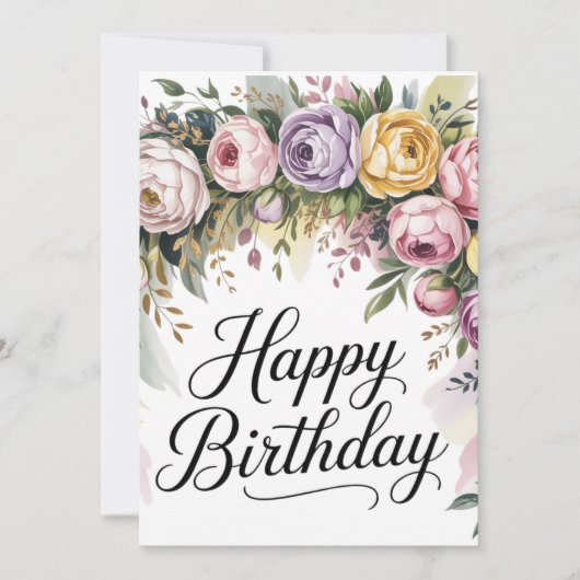 Elegant Floral Birthday Card – Watercolor Flowers シーズンカード (正面)