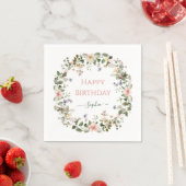 Elegant Floral Birthday – Custom Name Party Napkin スタンダードカクテルナプキン (インサイチュ)