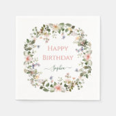 Elegant Floral Birthday – Custom Name Party Napkin スタンダードカクテルナプキン (正面)
