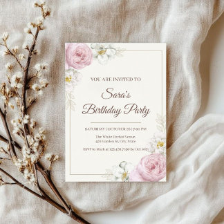 Elegant Floral Birthday Invitation 招待状