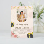 Elegant Floral Birthday Party Invitation サンキューカード (スタンド正面)