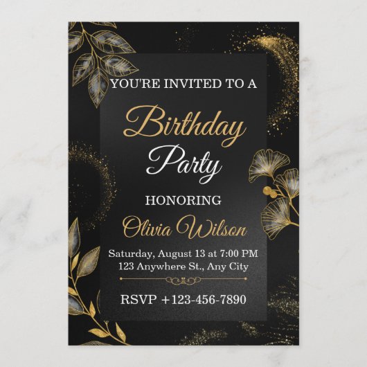 Elegant Floral Birthday Party Invitation 招待状 (正面)