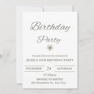 Elegant Floral Birthday Party Invitation – Minimal 招待状