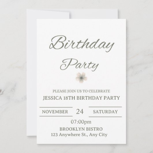 Elegant Floral Birthday Party Invitation – Minimal 招待状 (正面)