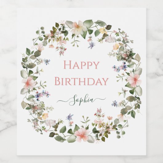 Elegant Floral Birthday – Personalized Wine Label ワインラベル (シングルラベル)