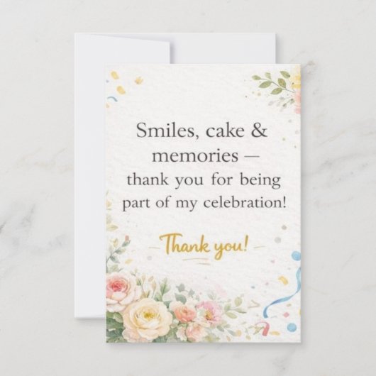 Elegant Floral Birthday Thank You Card サンキューカード (正面)