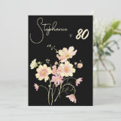 Elegant Floral Black  80th Birthday Rose Gold Foil 招待状 (スタンド正面)