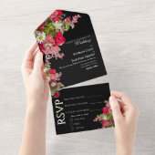 Elegant Floral Black & Colorful Wedding Invitation オールインワン招待状 (貼ってはがせる)