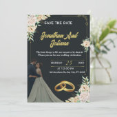 Elegant Floral Black Gold Custom Wedding Invite  招待状 (スタンド正面)