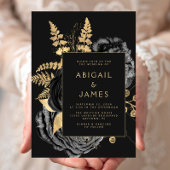 Elegant Floral Black Gold Wedding 招待状