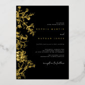 Elegant Floral Black Gold Wedding 箔招待状 (正面)
