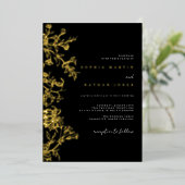 Elegant Floral Black Gold Wedding 箔招待状 (立ち正面)