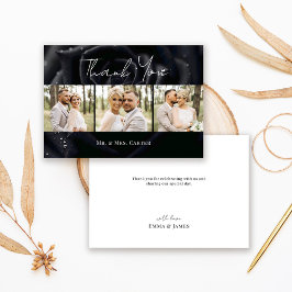 Elegant Floral Black Midnight Rose Wedding Photo サンキューカード